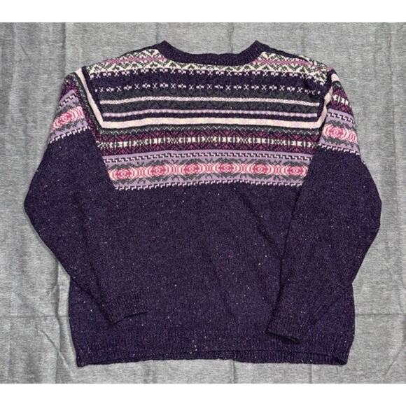 VTG Northern Reflections Women's Sweater Cardigan Floral Wool Blend Sz L Purple - Picture 3 of 7
